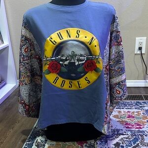 Modified Guns N' Roses Graphic Tee with Paisley Kimono Style Sleeves